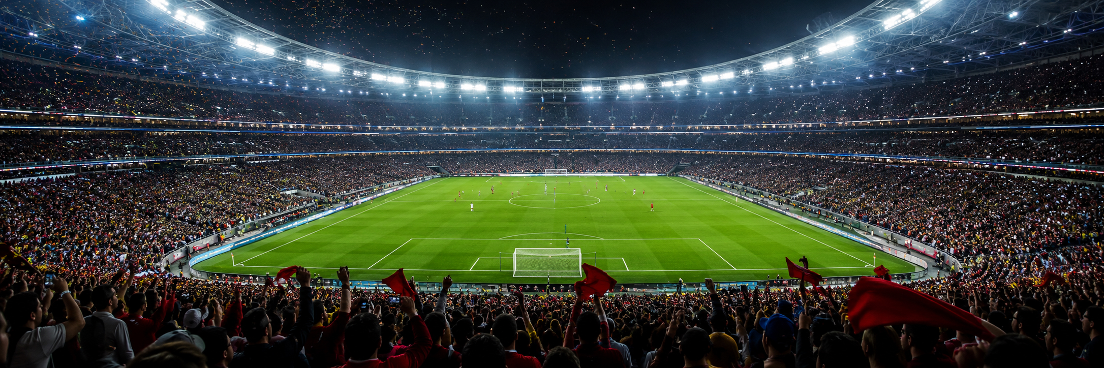 Stadium fans cheering at full intensity during a World Cup match